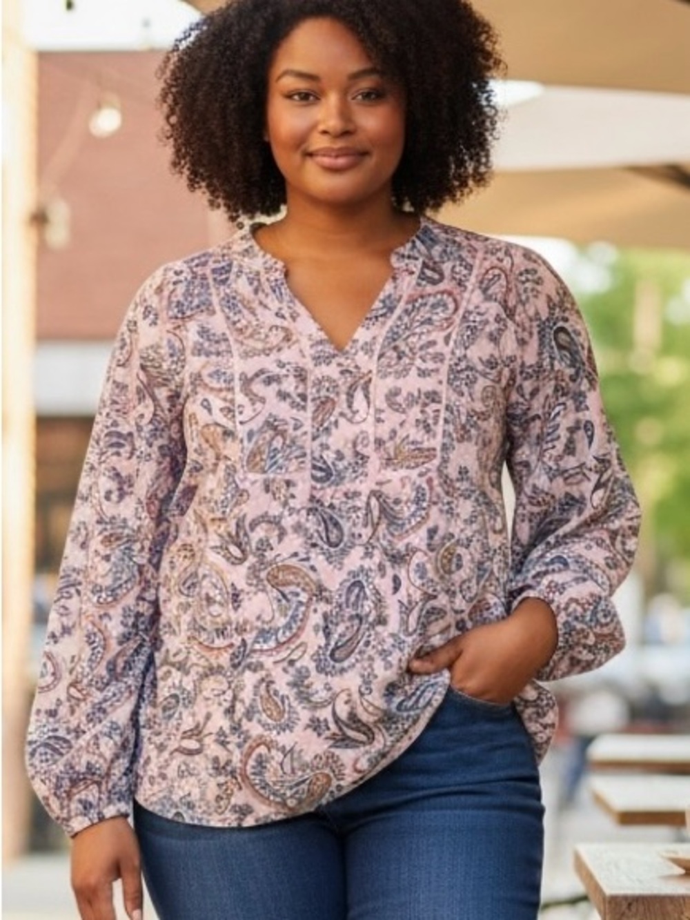 ⭐️J. Jill Pink Paisley V-Neck Long-Sleeve Blouse